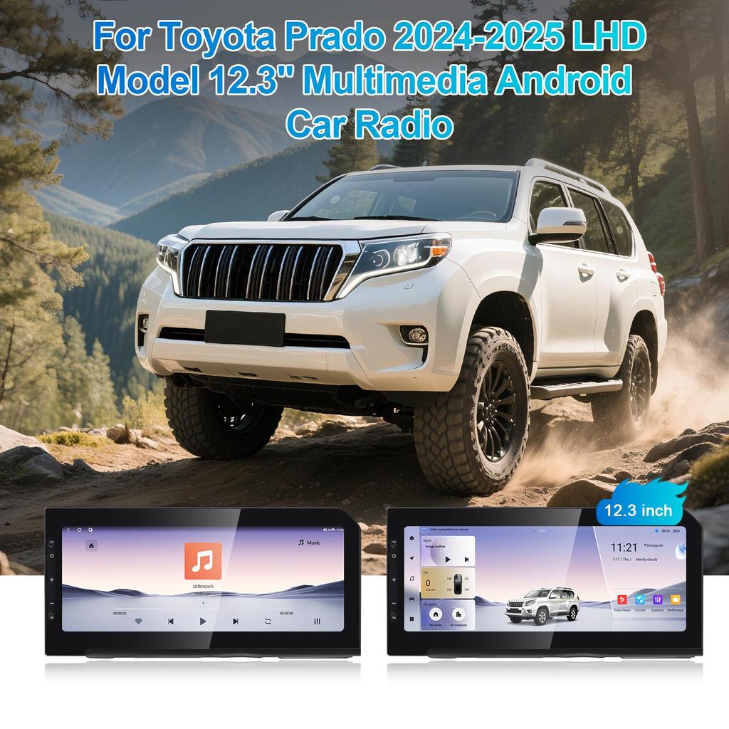 Toyota Prado 12.3-inch Android Infotainment System with Wireless CarPlay & Navigation.