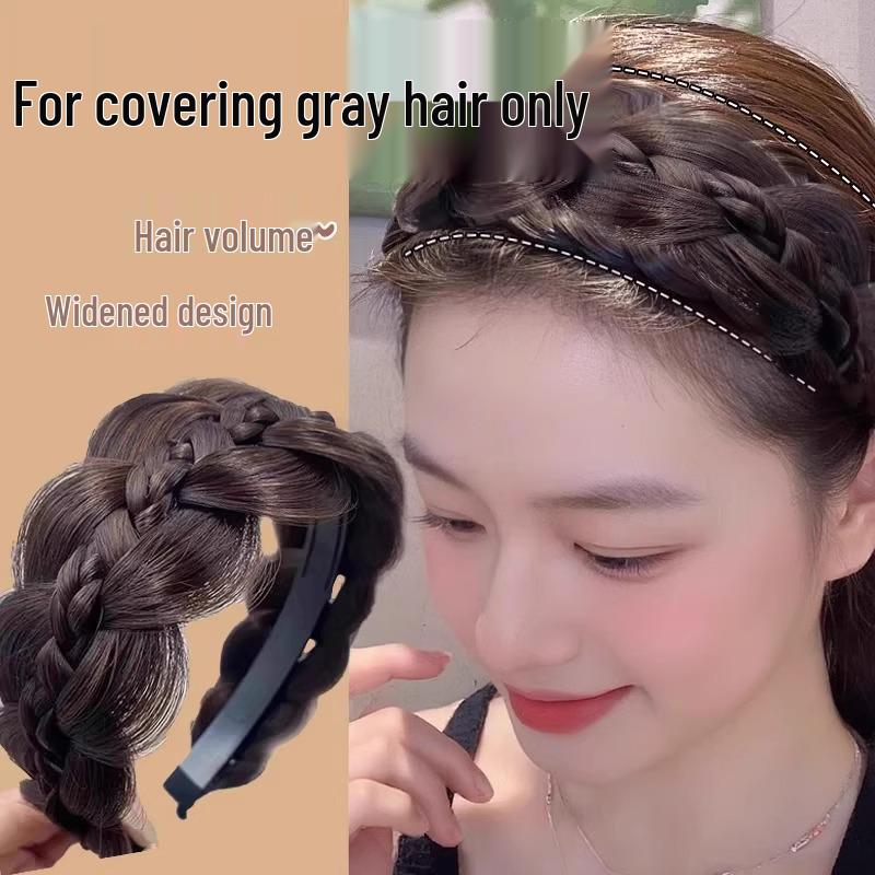 Gourd Braid High Crown Hair Extension - Non-Slip Fishtail Headband with Teeth, Conceals White Hair