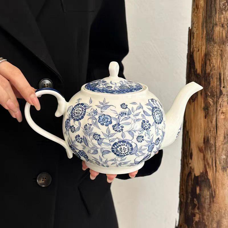 Chinese Orchid Blue And White Household Cold Kettle, High-End Retro Ceramic Kettle, Niche Creative Living Room Teapot Gift