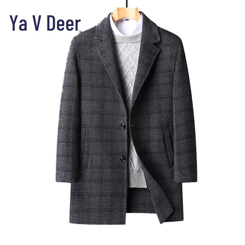 

Мужское клетчатое двустороннее пальто-оверсайз из смесовой шерсти Yalu 3XL