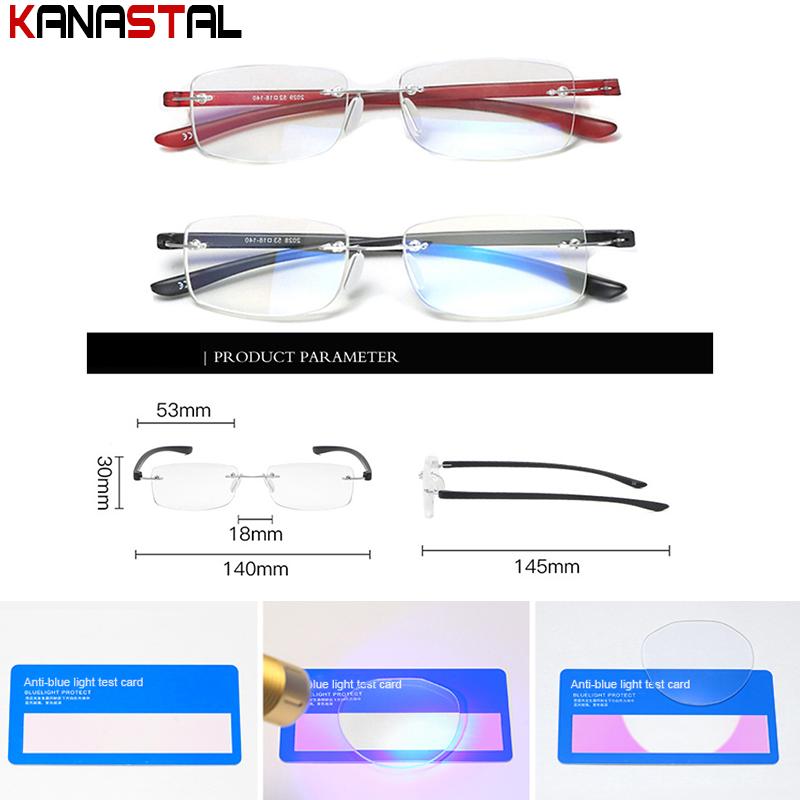 TR90 Rimless Reading Glasses Prescription Men Women Presbyopic Eyewear Smart Phone Blue Light Blocking Anti Fatigue Eyeglasses