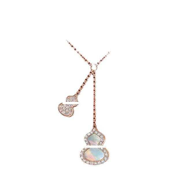 Women's Red Agate & White Mother-of-Pearl Pendant Necklace with 18k Rose Gold and Diamond Accents on a 925 Silver-Plated Clavicle Chain