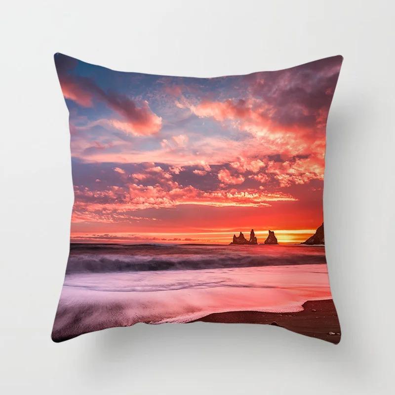 Living Room Sofa Car Cushion Cover Luxury Home Decoration Pillow Cover Sunset Beach Landscape Throw Pillow Cover