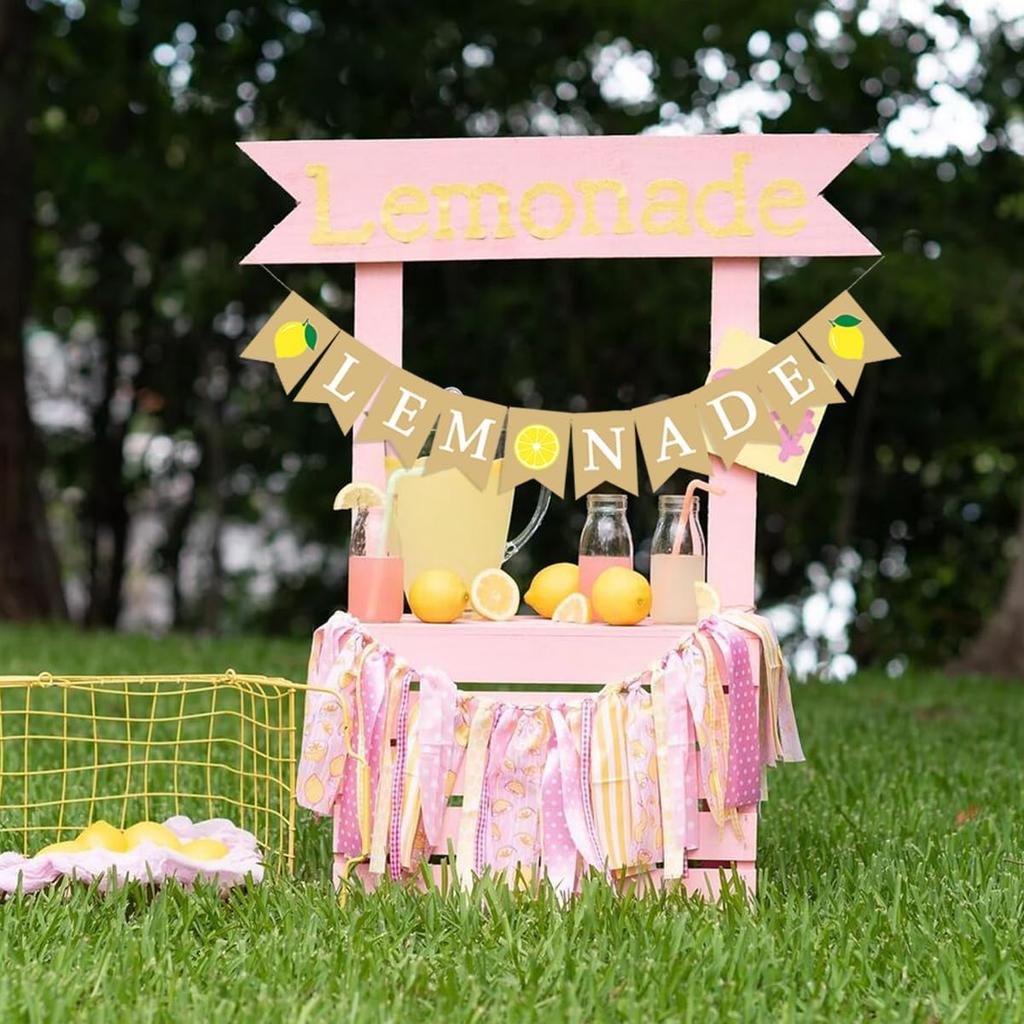 Lemonade Stand Banner for Kids – Rustic Lemonade Banner Sign for Lemonade Stand Supplies, Lemonade Party Decorations, Outdoor Lemon Stand Decor for