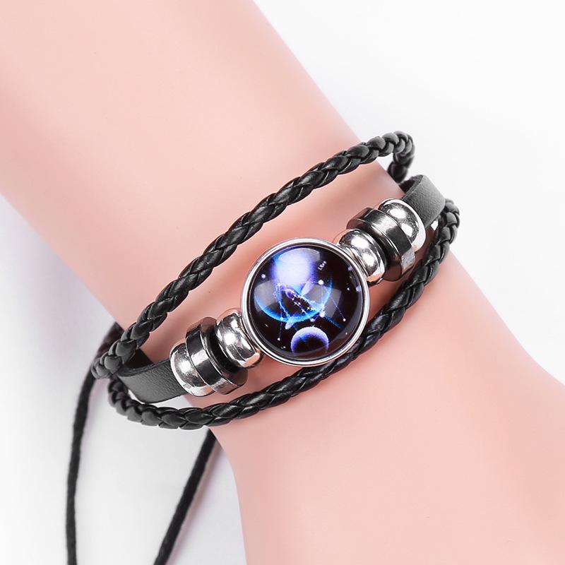 12 Constellations Multi-layer Woven Luminous Punk Cowhide Starry Sky Bracelet Jewelry, Unisex, Popular Couple Hand Rope