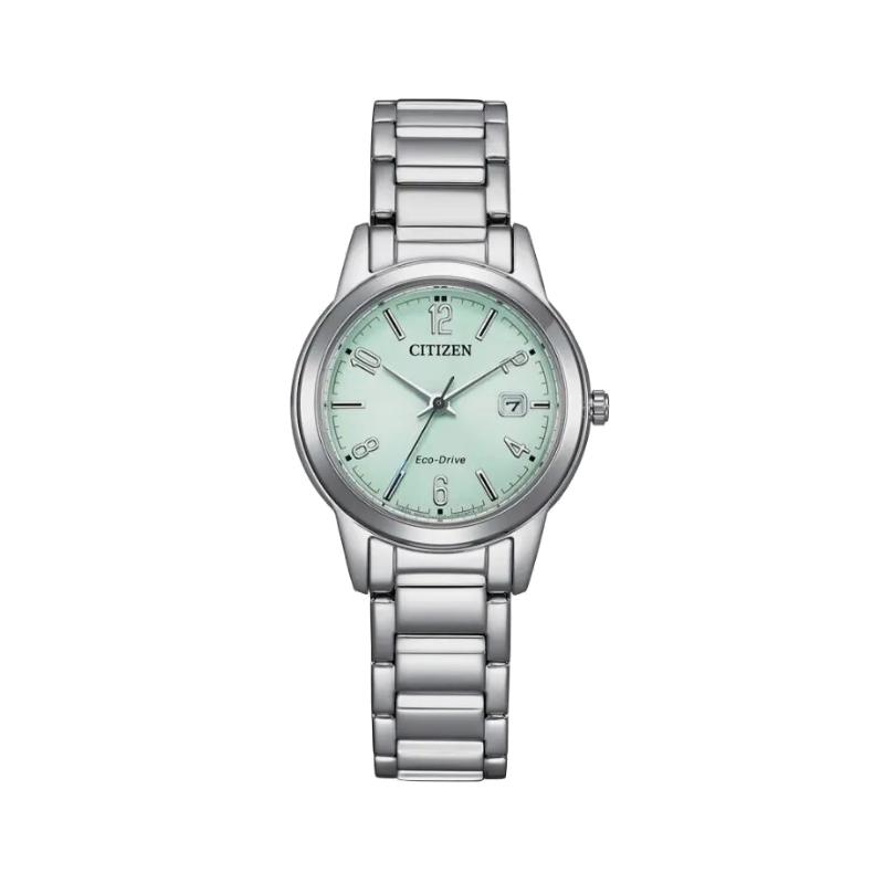 CITIZEN Life Waterproof Solar Quartz Steel Strap 29.4mm Women s Watch Green Dial FE124171X зелёный