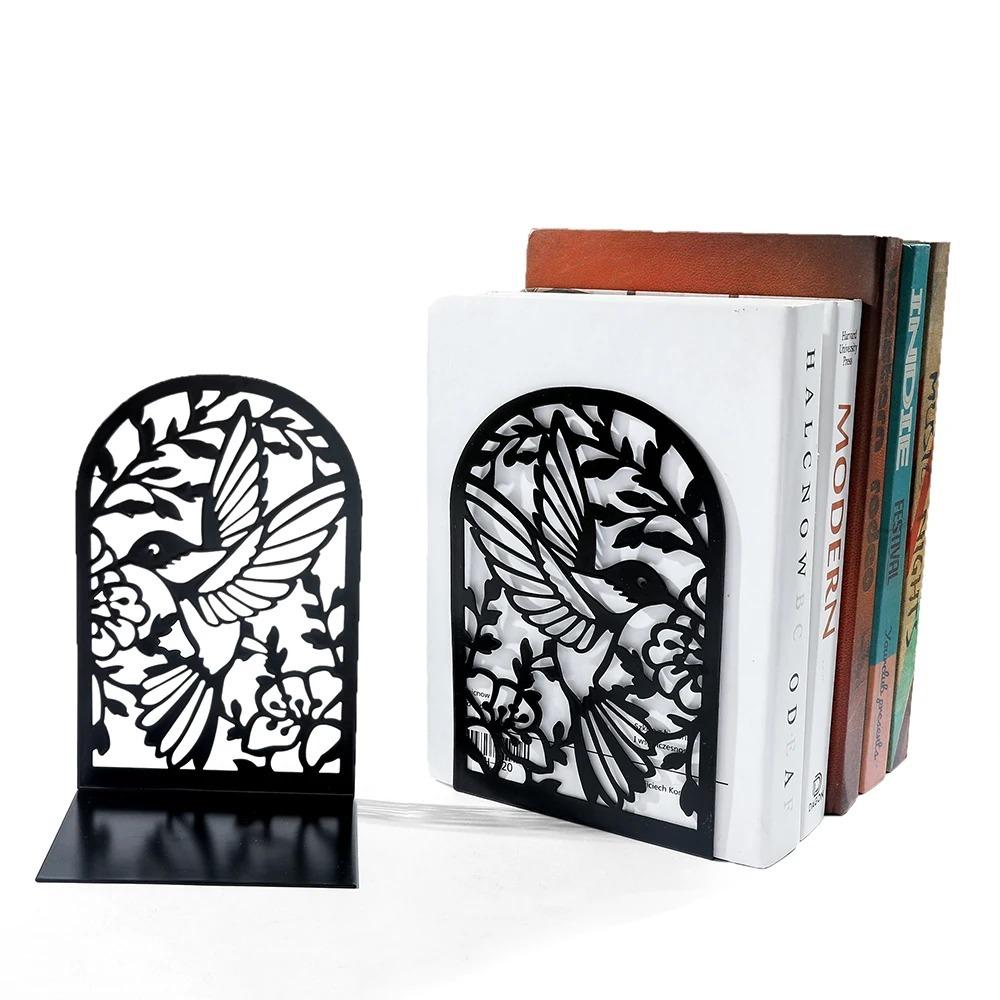 2pcs Swallows and Flowers Bookends Iron Book Support Exquisite Desktop Book Holder Office Supplies