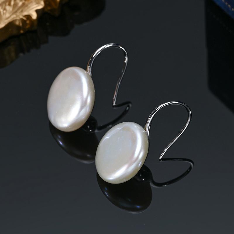 Baroque Button Natural Freshwater Pearl Ear Spoon Style Earrings 925 Silver Fashion Classic Elegant Gifts for Women