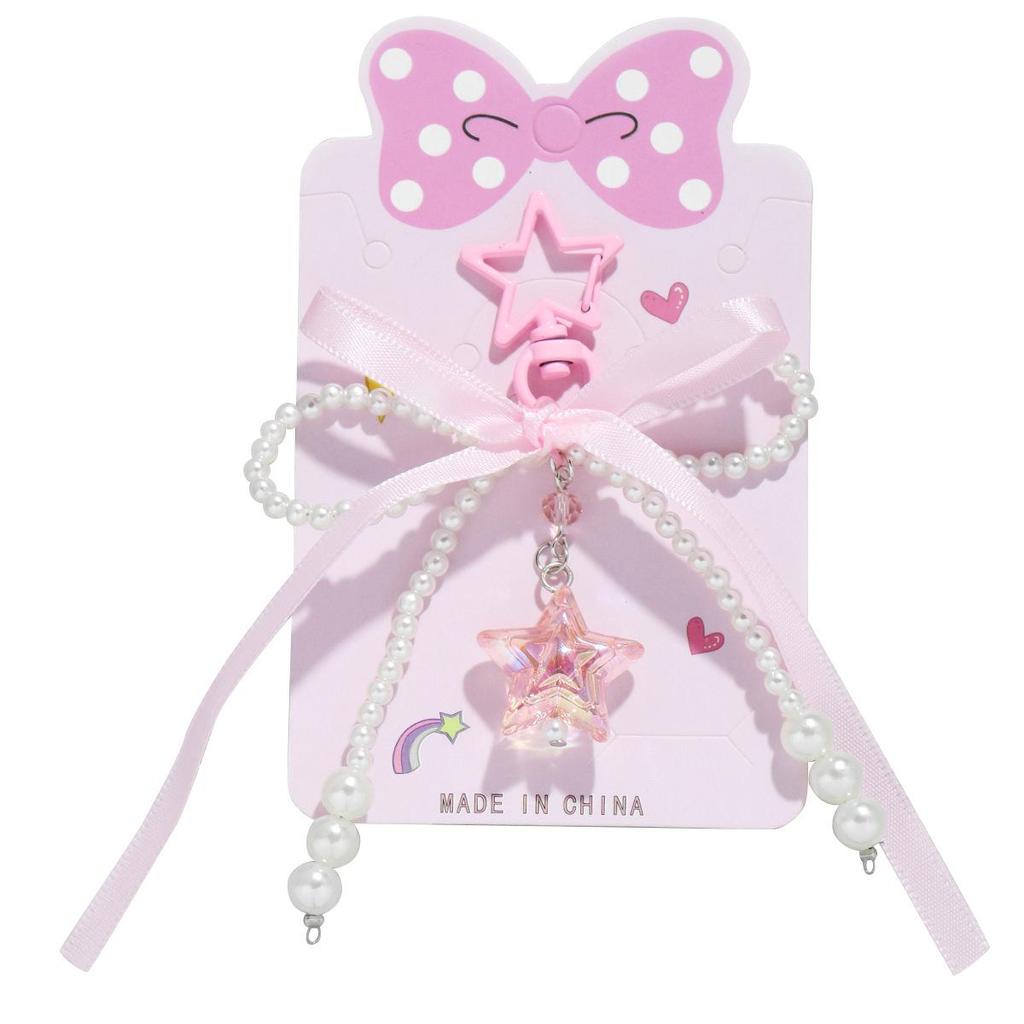 Charming White Pearl Beaded Lace Bow Keychain Bag Charm