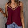 Women Tops Sling Spaghetti Straps V-Neck Mesh Splicing Loose Drape Cut Vest Soft Fabric Summer Casual Tank Tops