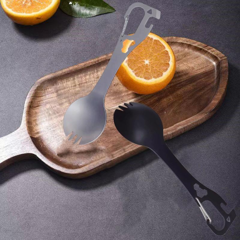 Stainless Steel Portable Camping Fork & Spoon Set with Bottle & Can Opener