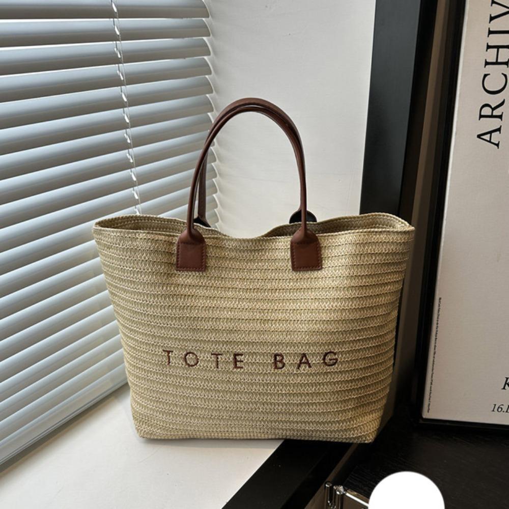 

Beach Handbag Bohemian Beach Bag Bucket Bag Letter Shoulder Bag Trendy Straw Woven Bag Streetwear коричневый