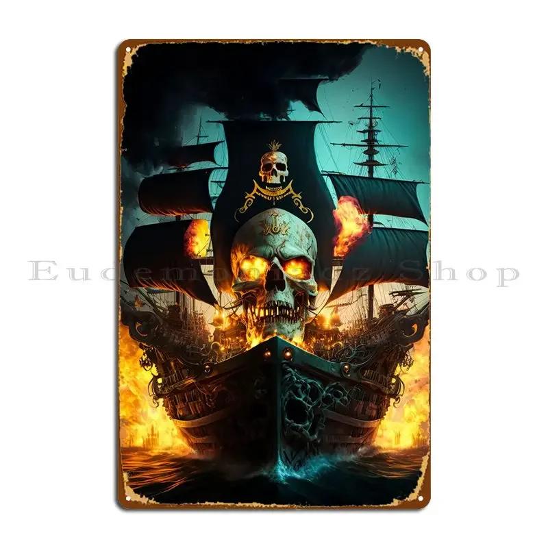 Skull Pirate Ship Metal Sign Club PaintingCustomized Wall Pub Pub Tin Sign Poster 20x30cm(7.8x11.8inch)