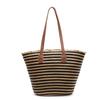 Striped Woven Tote Bag with Leather Handles Large Capacity Summer Beach Bag Women's Casual Handbag Everyday Use