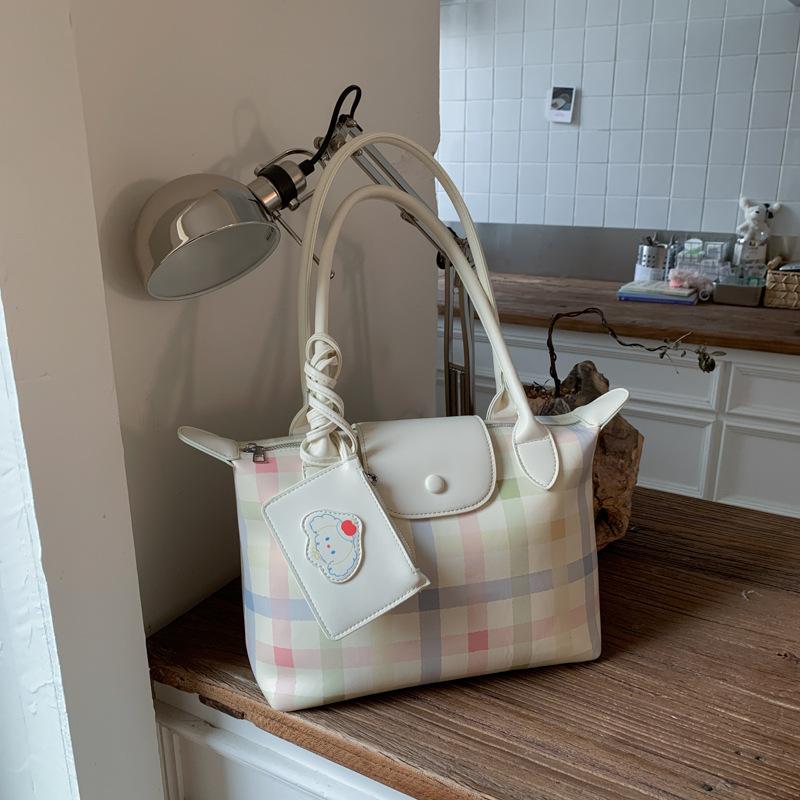 Plaid bag women's large-capacity new autumn and winter versatile shoulder bag leisure student class tote bag