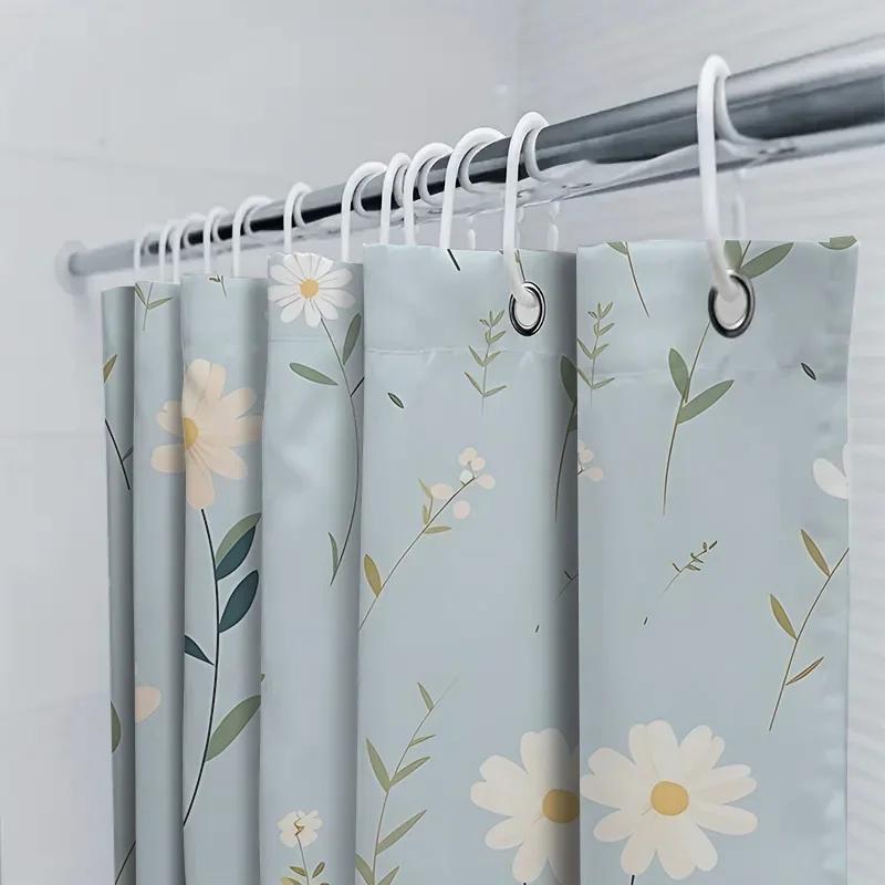 Elegant Floral Shower Curtain Waterproof & Durable Fabric Bathroom Decor Anti-Mildew with Plastic Hooks Modern Art Design
