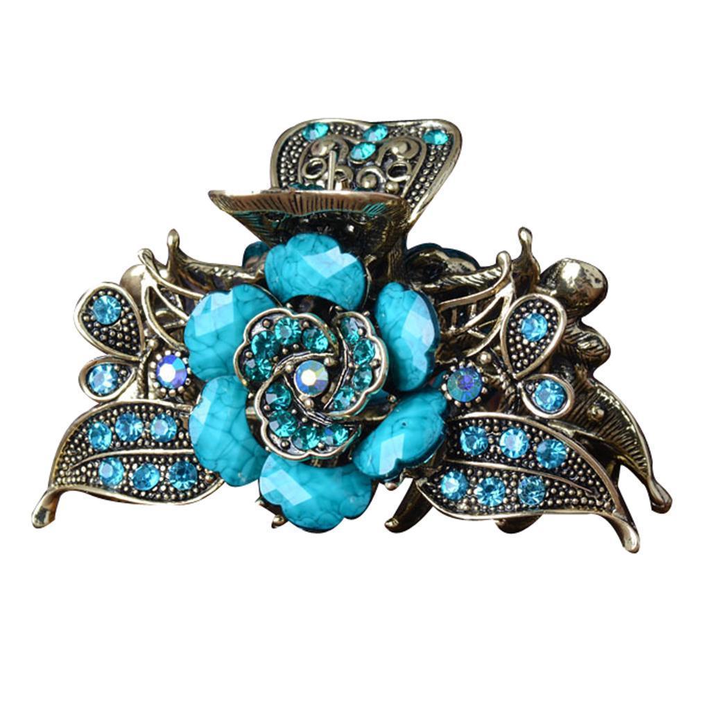 4x Diamante Turquoise Jaw Clip Womens Metal Updo Hair Clamp Barrette