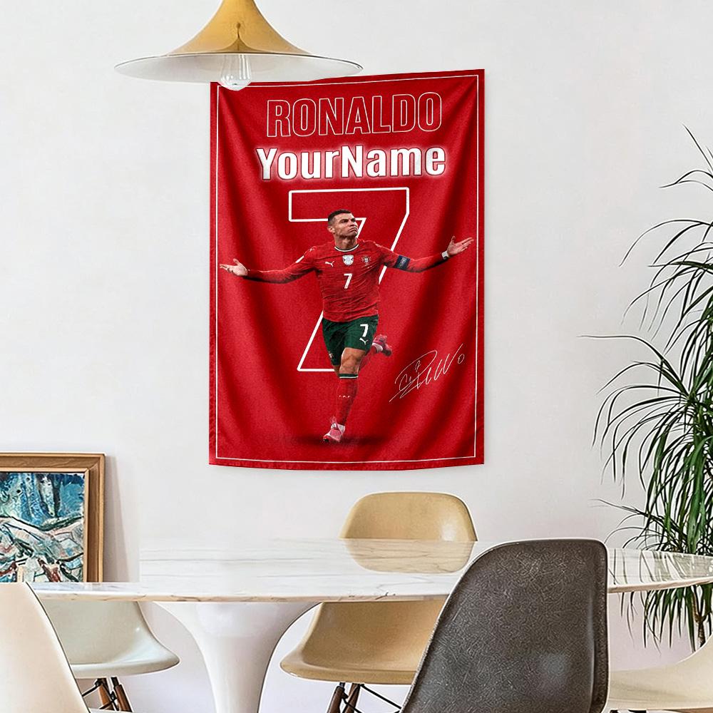 Cristiano Ronaldo Custom Your Name Wall Decor Tapestry Art For Pet Memorial Birthdaywedding Party Backdrop Family Gift