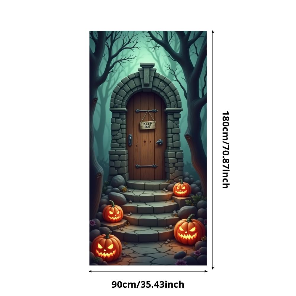 Party Backdrop Jack O'Lantern Event Banner Haunted House Banner Wooden Door Halloween Banner For Holiday Decor Haunted House