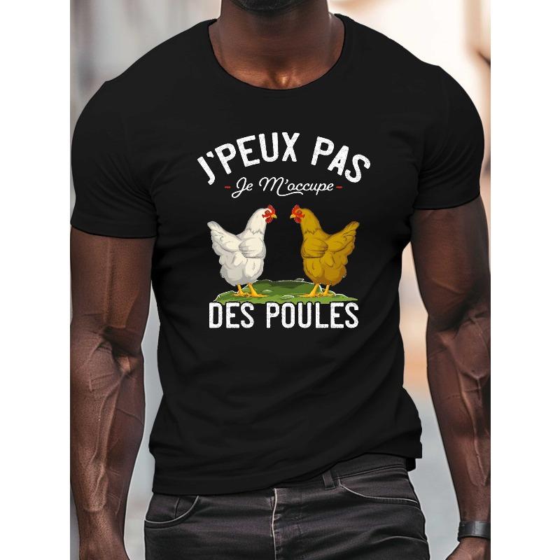 European Size Humorous French Funny French Print, Men's Round Crew Neck Short Sleeve Tee, Casual T-ShirtCasual Comfy Lightweight Top for Summer