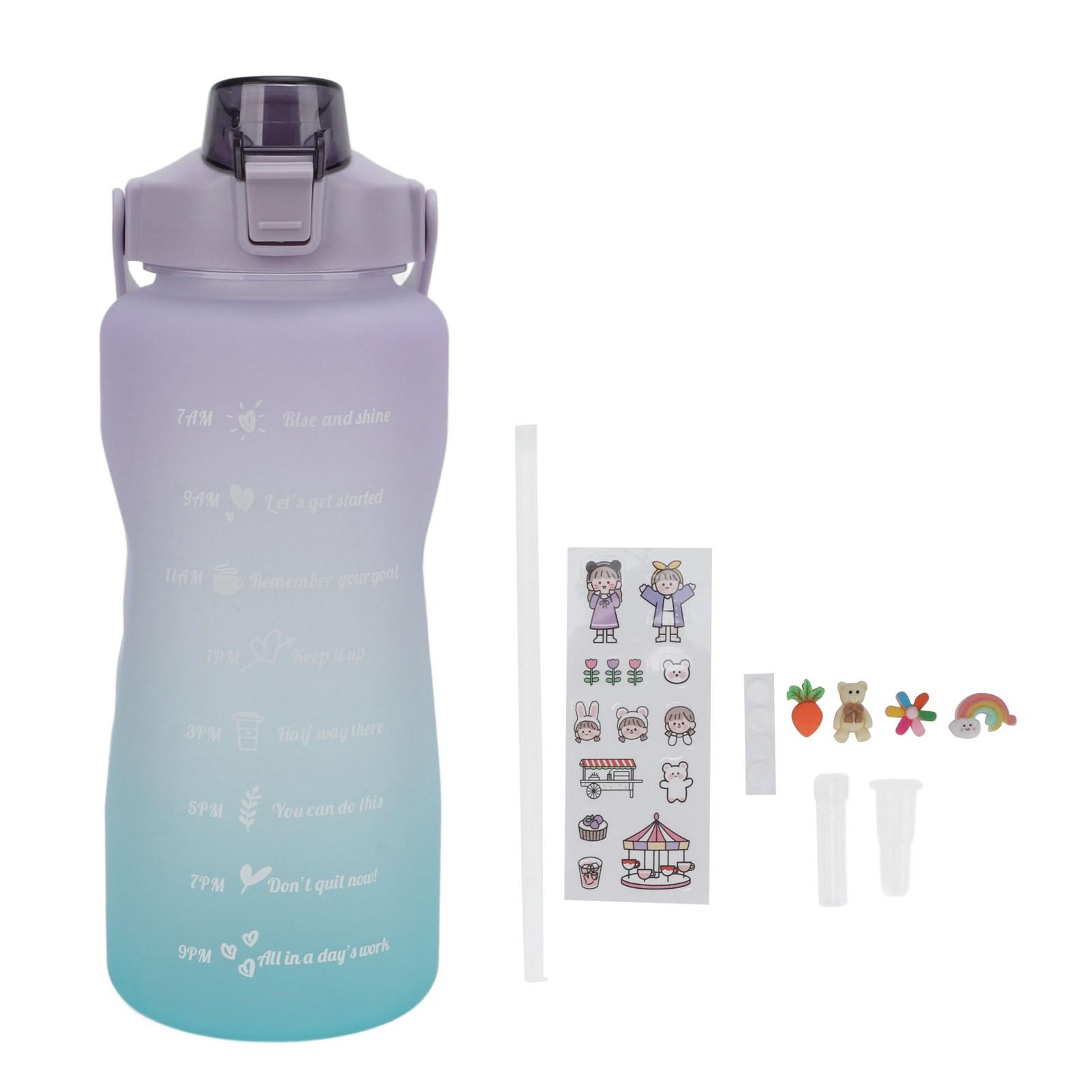 

Sports Water Bottle 2000ml Gradient Frosted Water Bottle with Handle Straw Silicone Hose Water Bottle for Running