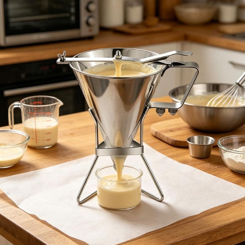 Stainless Steel Confectionery Funnel Dispenser with Precisions Nozzles for Chocolate,Sauces,Batter,and Pastry Work