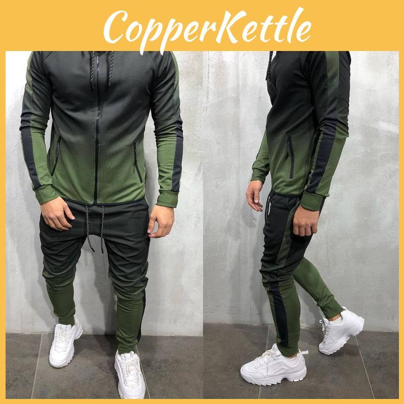 Premium Mens 2pc Tracksuit Set Hoodie And Joggers With Slim Fit And Zip Pockets