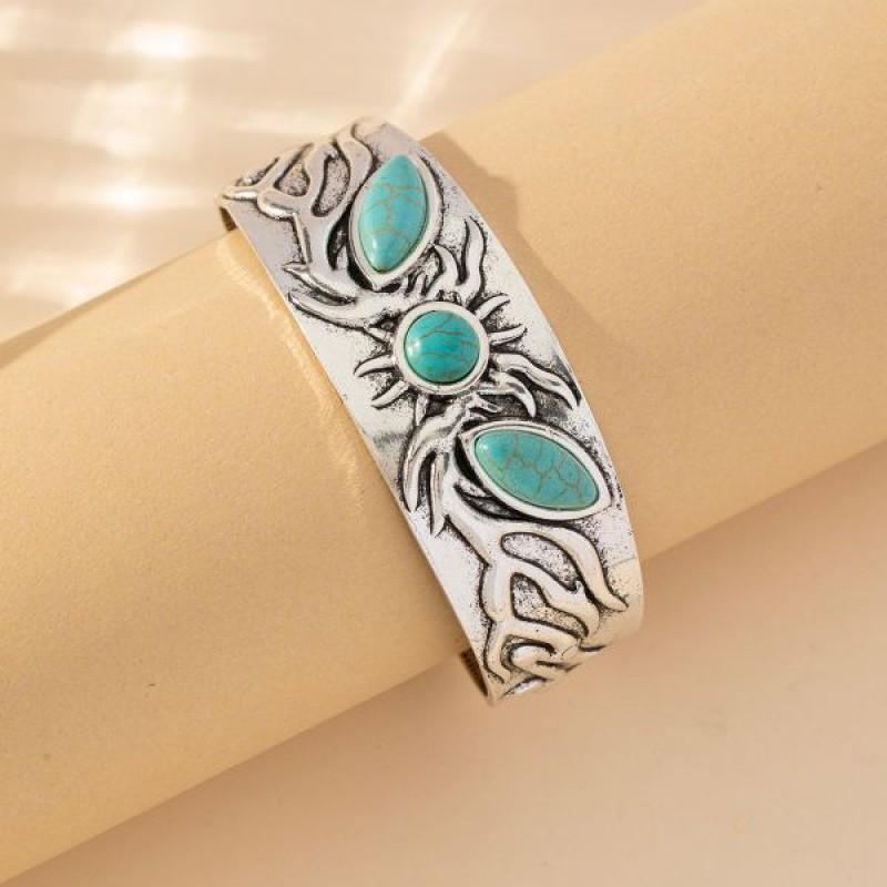 Bohemian Style Minimalist Oval Turquoise Iron Bracelet Ethnic Vintage Jewelry Women