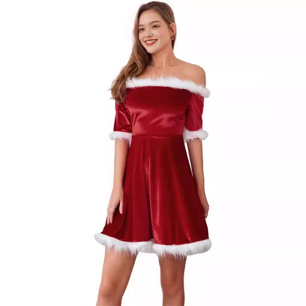 Off-Shoulder Plush A-Line Dress - Autumn/Winter Edition