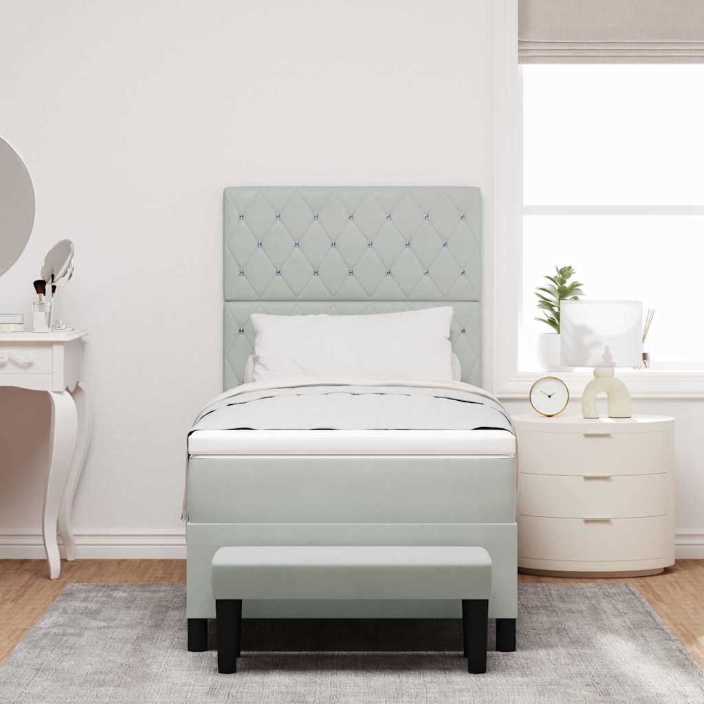Box Spring Bed with Headboard Light Gray 190 x 90 cm Velvet