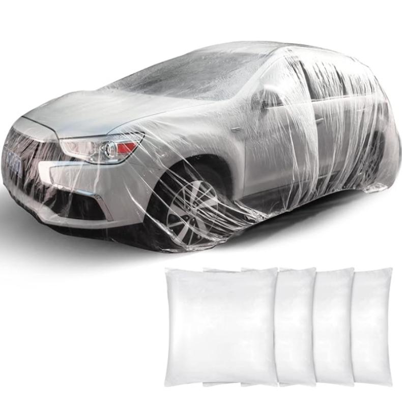 Tallew 4 Pcs Universal Plastic Car Cover 12. 5 x 21. 7ft Disposable Waterproof Full Exterior Cover with Elastic Band for Automobiles Sedan Outdoor 4