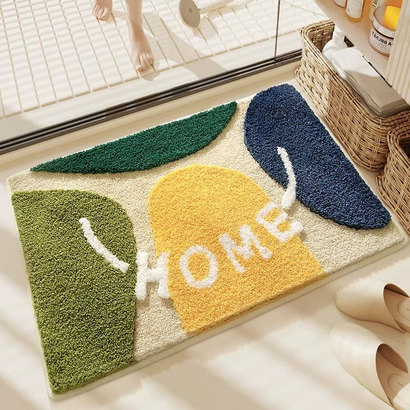 Bathroom Floor Mat with Green Gradient Texture, Absorbent Carpet for Bathroom, Simple Style, Thickened, Quick-Drying, Non-Slip Foot Mat