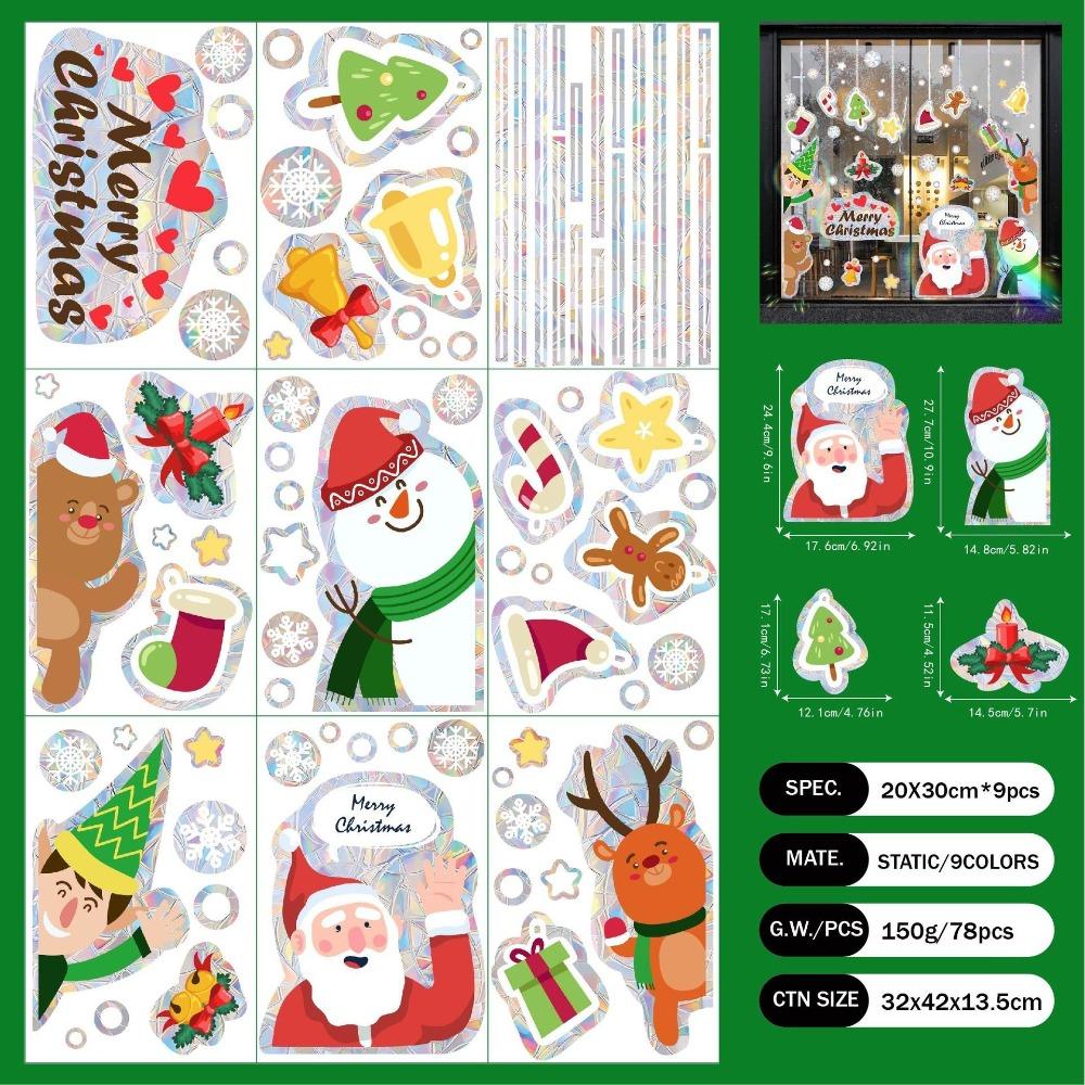 Snowflake PVC Christmas Window Stickers Reusable Whole Sheet Xmas Wall Sticker Electrostatic Christmas Window Decals Kids Room