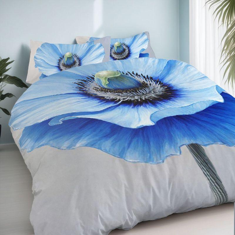 3-Piece Bedding Pillowcase Quilt Cover Set Blue Flower 2D Digital Printing Suitable For Bedroom Dormitory Decoration