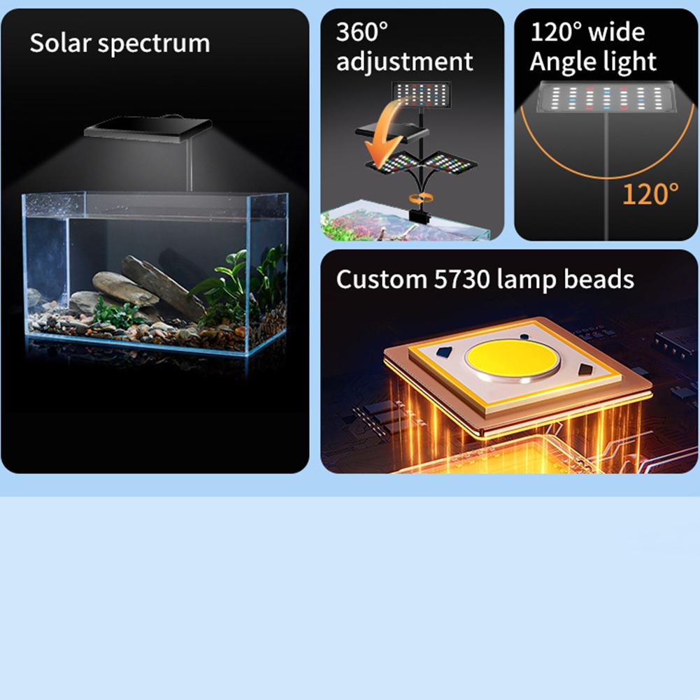 LED Aquarium Light, Clip On Fish Tank Light With Adjustable Brightness, 360° Rotation Full Spectrum USB Clamp Light, Dimmable Aquarium Plant Lamp