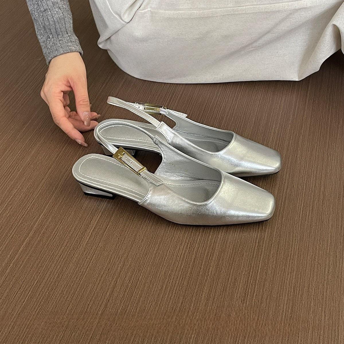 

Coarse heel French silver bag head sandals fairy shoes spring and summer 2025 new light mouth commuting versatile single shoes 35