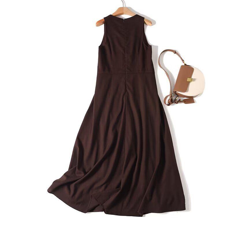 

MD Women clothes 2025 Summer New Wave Style Retro Brown Sleeveless Casual Dress Female 06658592717 Dark brown L