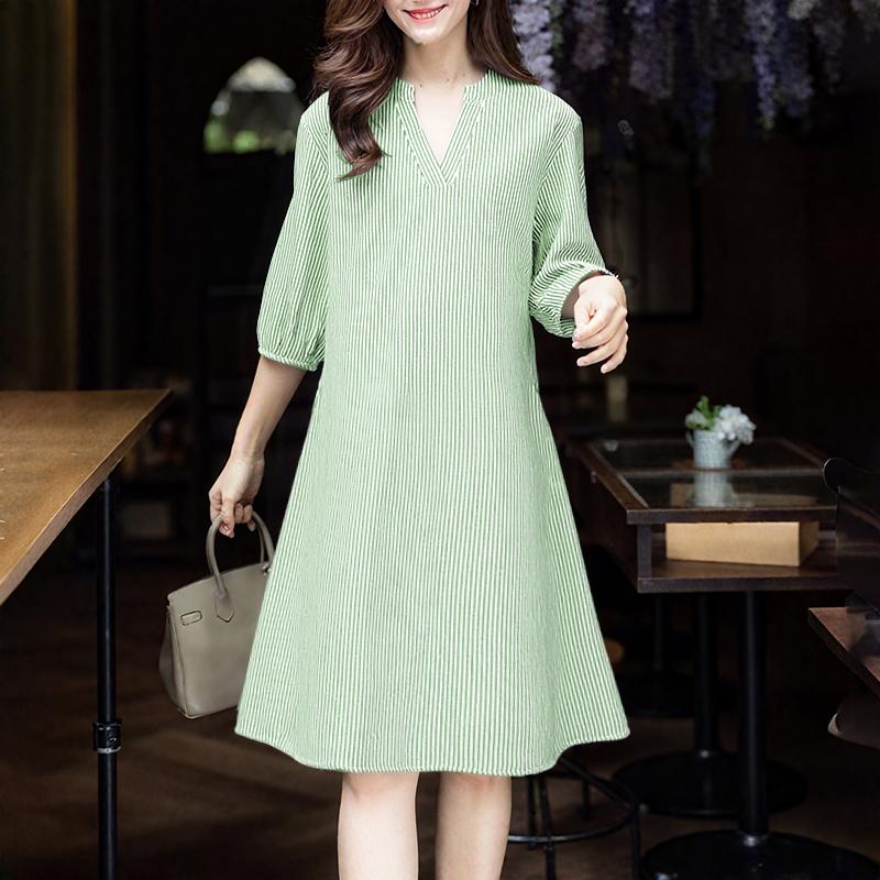 

ZANZEA Женское повседневное летнее платье в полоску с V-образным вырезом и рукавом 3/4 5XL