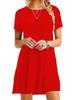 Elegant Short Sleeve Pleated Swing Round Neck Solid Color Loose Dress Women Casual Mini Beach Dress Vestidos
