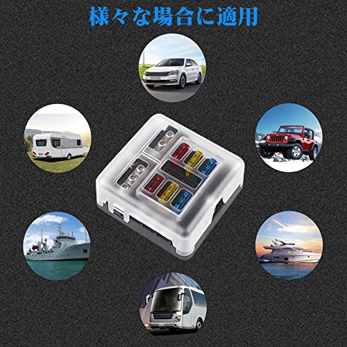 ADPOW 6 Way Circuit Car Boat Fuse Box Holder Waterproof LED Warning Light Kit with ATO ATC Block Fuse Blade Fuses 5A 10A 15A 20A for Automotive B