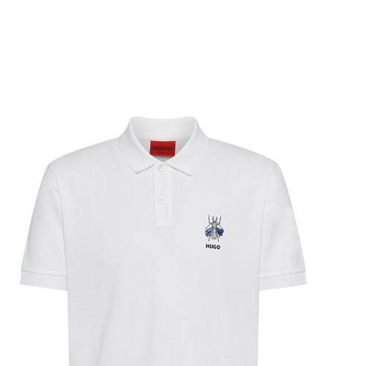HUGO BOSS Polo Shirts Men's White Polo Collar Moderate Straight Fit 50465832-100