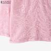 ZANZEA Women Casual V-Neck 3/4 Sleeve Lace Patchwork Blouse
