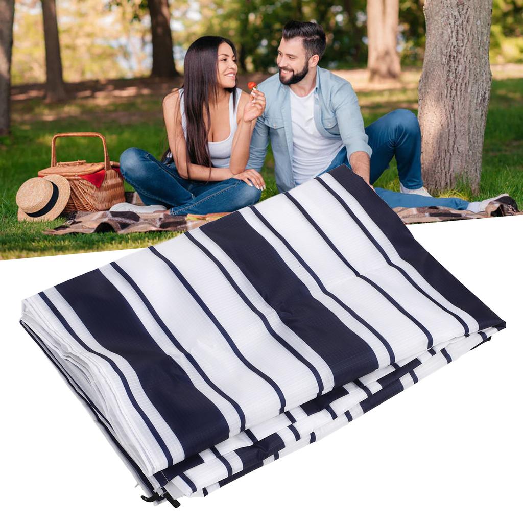 Beach Blanket Waterproof Lightweight Portable Outdoor Picnic Mat for Camping Travel Blue Stripe 2 X 1.45M