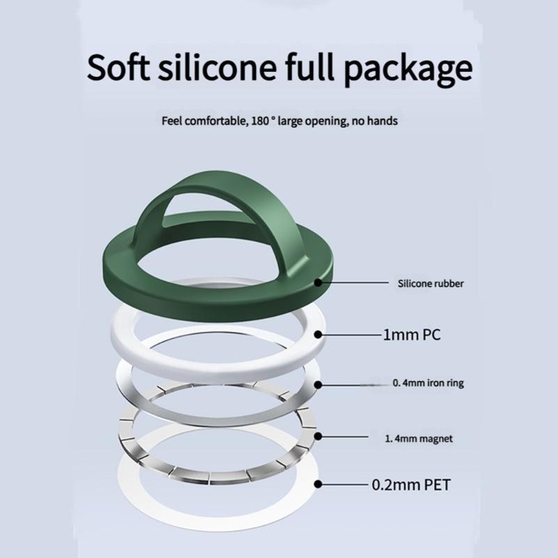 Silicone Magnetic Phone Rings Holder 360 Rotation Finger Grip Stand Not Slip Attachment for Car Mount Desk Viewing Use