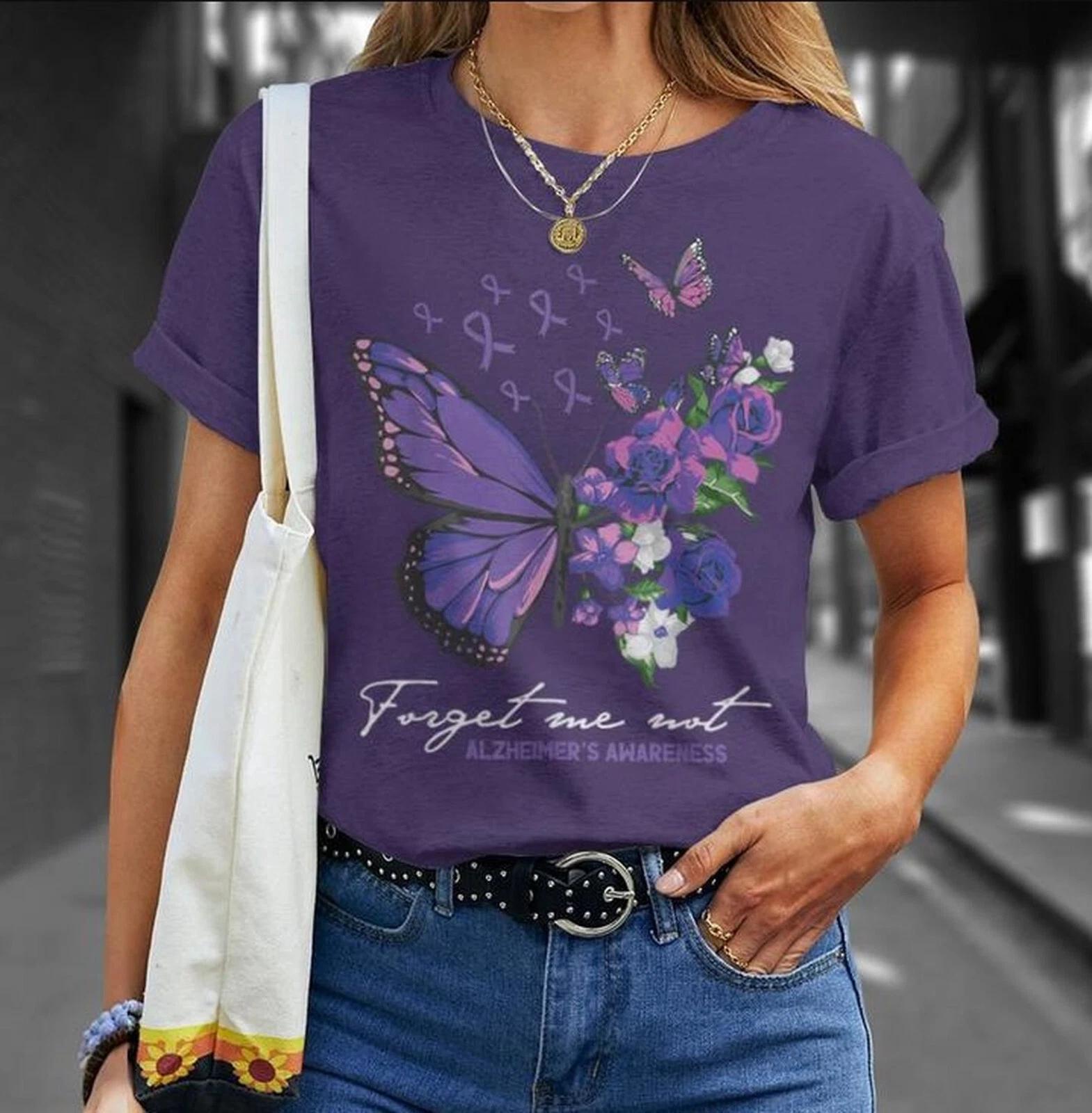 Forget Me Not Dementia Alzheimer Awareness Butterfly Flower T-Shirt 3XL