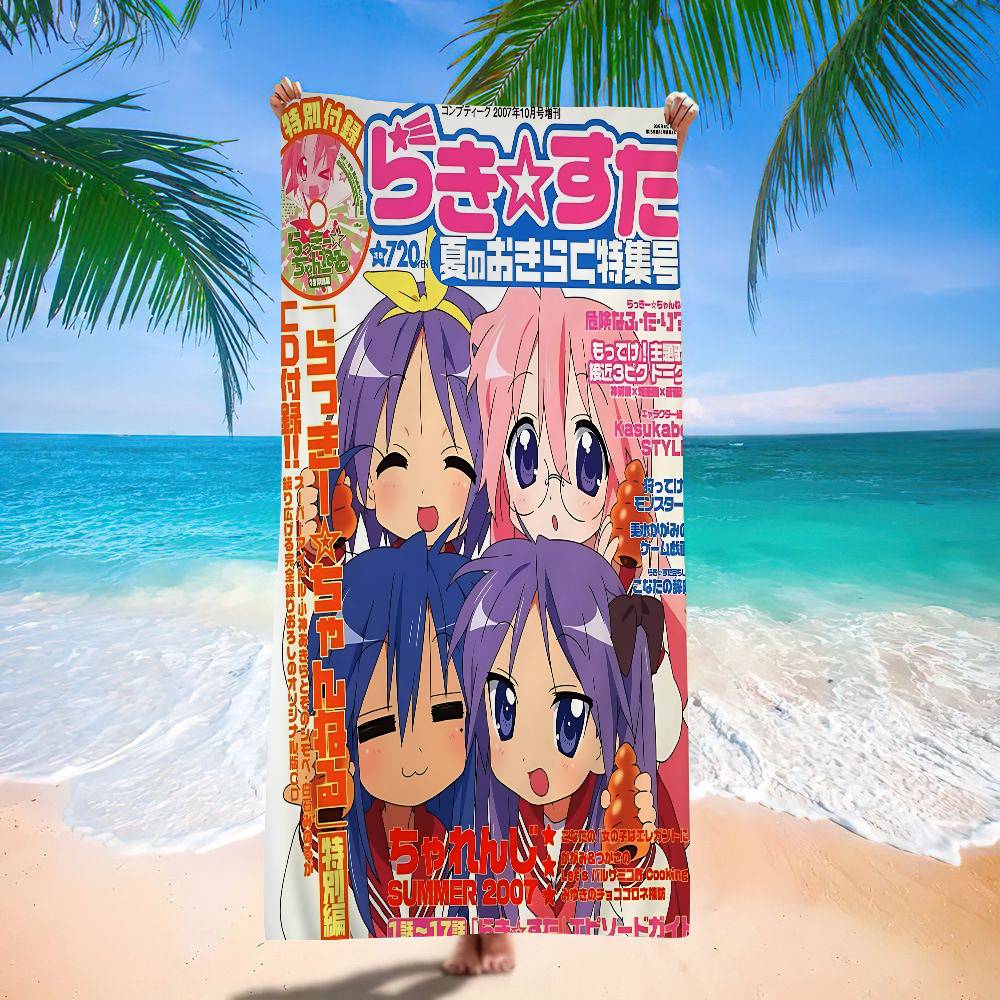 Lucky Star Comedy Anime Bath Towel Microfiber Soft Water Absorbing Breathable For Girl Kids Decorative Cartoon Beach Towel