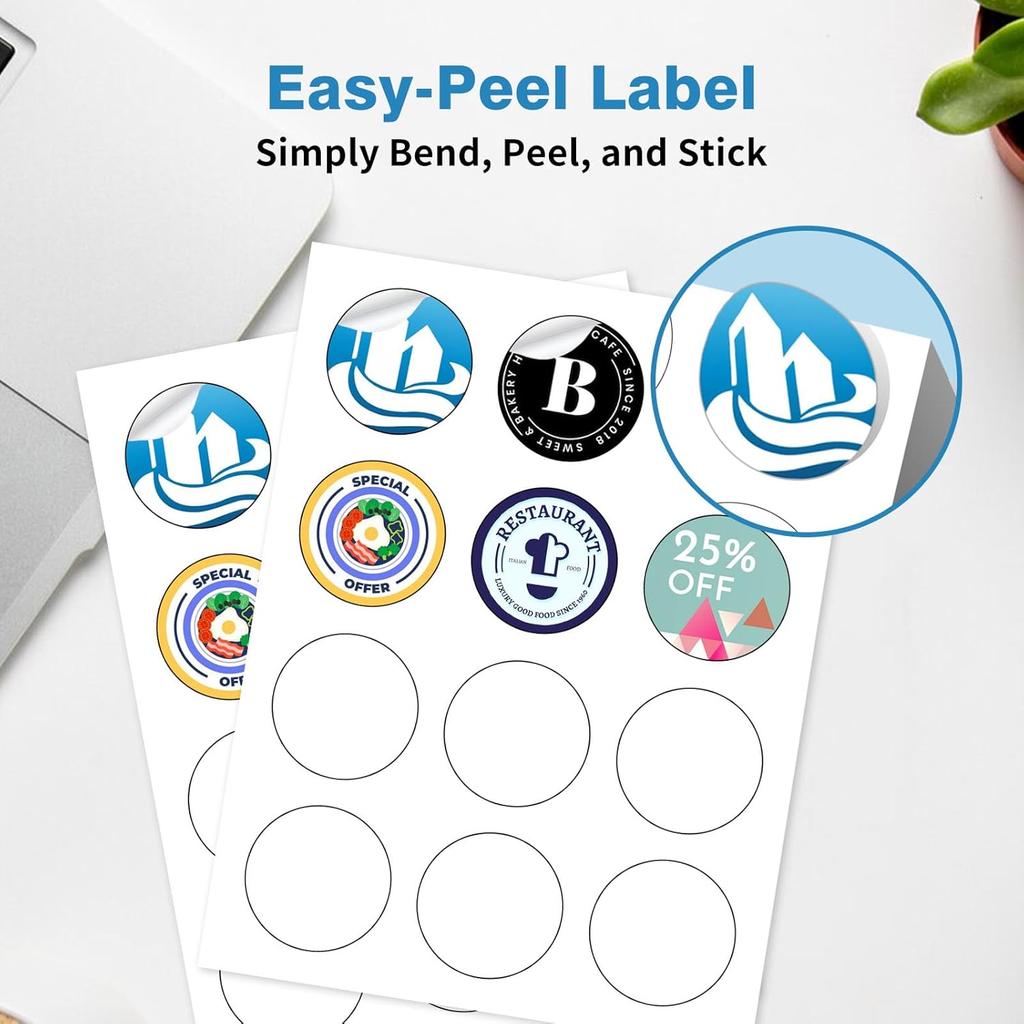 3" Circle Sticker Labels, Round Printable Sticker to Write On, Sticker Paper for Inkjet Printer, (6 Labels/Sheet), 30 Sheets