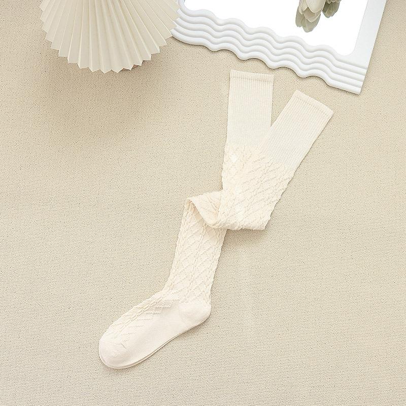 Knee Socks Women'S Autumn And Winter Solid Color Japanese Jk Calf Socks Cotton Relief Twist Simple White High Tube Socks Knee Pads