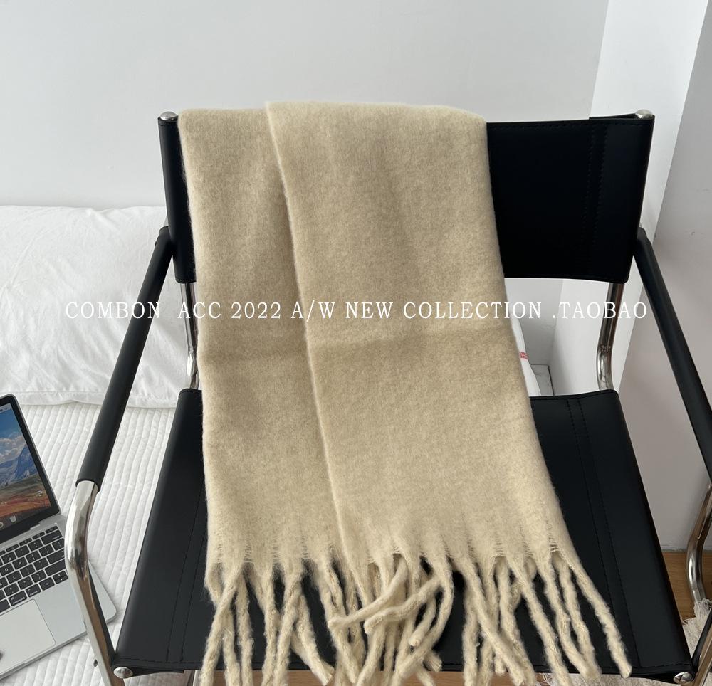 Winter new solid color versatile thickened scarf mohair fringed soft waxy warm student scarf women