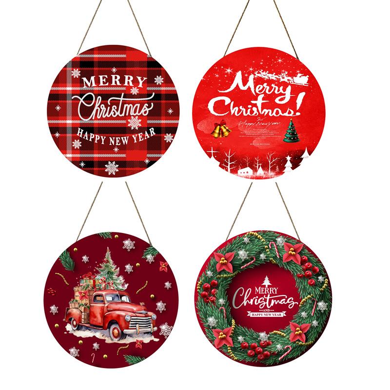 Christmas Wooden Hanging Welcome Sign - Dual-Use Decoration for Shop or Home